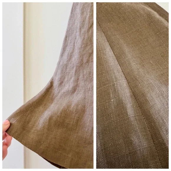 Vintage Robyn Meredith Taupe Tan Rustic Butchers Linen Knit Flutter Skirt, sz. M - Picture 13 of 17